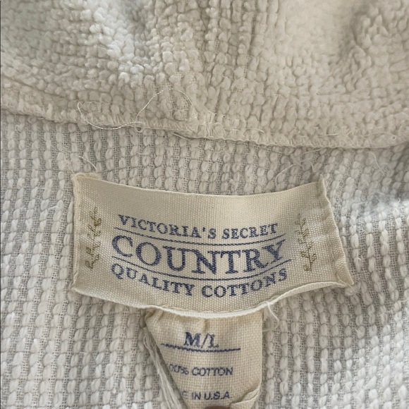 Vintage Victoria Secret Country white hooded spa shower robe sz  M/L 100% cotton - Picture 8 of 12